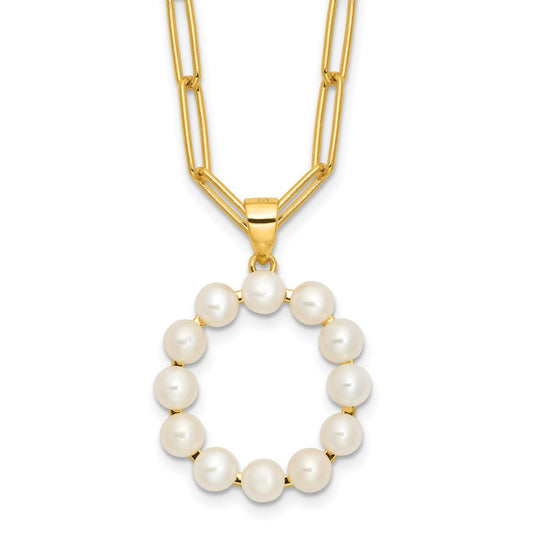 Sterling Silver Gold-plated 3-5.5mm White Button Freshwater Cultured Pearl LETTER O 18 inch Necklace QH5808GPO-18