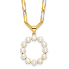 Sterling Silver Gold-plated 3-5.5mm White Button Freshwater Cultured Pearl LETTER O 18 inch Necklace QH5808GPO-18