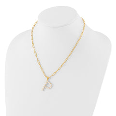 Sterling Silver Gold-plated 3-5.5mm White Button Freshwater Cultured Pearl LETTER P 18 inch Necklace QH5808GPP-18