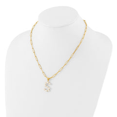 Sterling Silver Gold-plated 3-5.5mm White Button Freshwater Cultured Pearl LETTER S 18 inch Necklace QH5808GPS-18