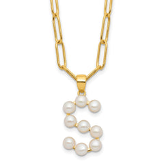 Sterling Silver Gold-plated 3-5.5mm White Button Freshwater Cultured Pearl LETTER S 18 inch Necklace QH5808GPS-18