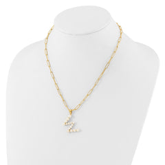 Sterling Silver Gold-plated 3-5.5mm White Button Freshwater Cultured Pearl LETTER W 18 inch Necklace QH5808GPW-18