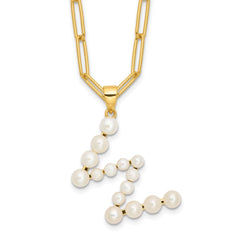 Sterling Silver Gold-plated 3-5.5mm White Button Freshwater Cultured Pearl LETTER W 18 inch Necklace QH5808GPW-18