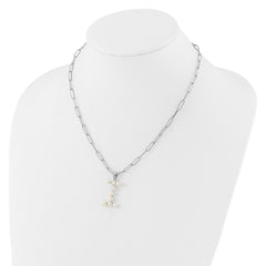 Sterling Silver Rhodium-plated 3-5.5mm White Button Freshwater Cultured Pearl LETTER I 18 inch Necklace QH5808I-18