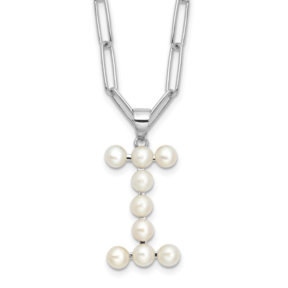 Sterling Silver Rhodium-plated 3-5.5mm White Button Freshwater Cultured Pearl LETTER I 18 inch Necklace QH5808I-18