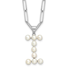 Sterling Silver Rhodium-plated 3-5.5mm White Button Freshwater Cultured Pearl LETTER I 18 inch Necklace QH5808I-18
