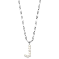 Sterling Silver Rhodium-plated 3-5.5mm White Button Freshwater Cultured Pearl LETTER J 18 inch Necklace QH5808J-18
