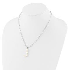 Sterling Silver Rhodium-plated 3-5.5mm White Button Freshwater Cultured Pearl LETTER J 18 inch Necklace QH5808J-18