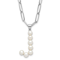Sterling Silver Rhodium-plated 3-5.5mm White Button Freshwater Cultured Pearl LETTER J 18 inch Necklace QH5808J-18