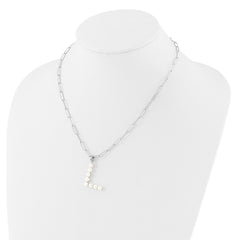 Sterling Silver Rhodium-plated 3-5.5mm White Button Freshwater Cultured Pearl LETTER L 18 inch Necklace QH5808L-18
