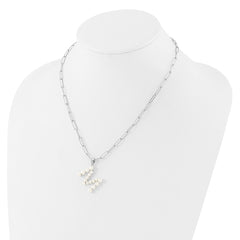 Sterling Silver Rhodium-plated 3-5.5mm White Button Freshwater Cultured Pearl LETTER M 18 inch Necklace QH5808M-18