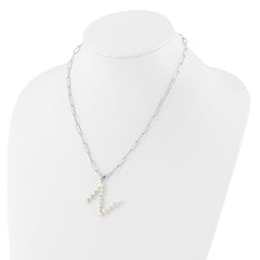 Sterling Silver Rhodium-plated 3-5.5mm White Button Freshwater Cultured Pearl LETTER N 18 inch Necklace QH5808N-18