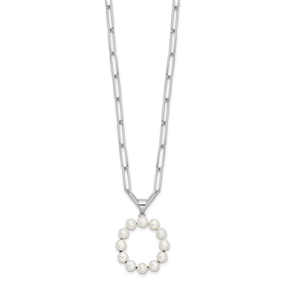 Sterling Silver Rhodium-plated 3-5.5mm White Button Freshwater Cultured Pearl LETTER O 18 inch Necklace QH5808O-18