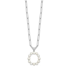 Sterling Silver Rhodium-plated 3-5.5mm White Button Freshwater Cultured Pearl LETTER O 18 inch Necklace QH5808O-18