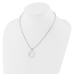 Sterling Silver Rhodium-plated 3-5.5mm White Button Freshwater Cultured Pearl LETTER O 18 inch Necklace QH5808O-18