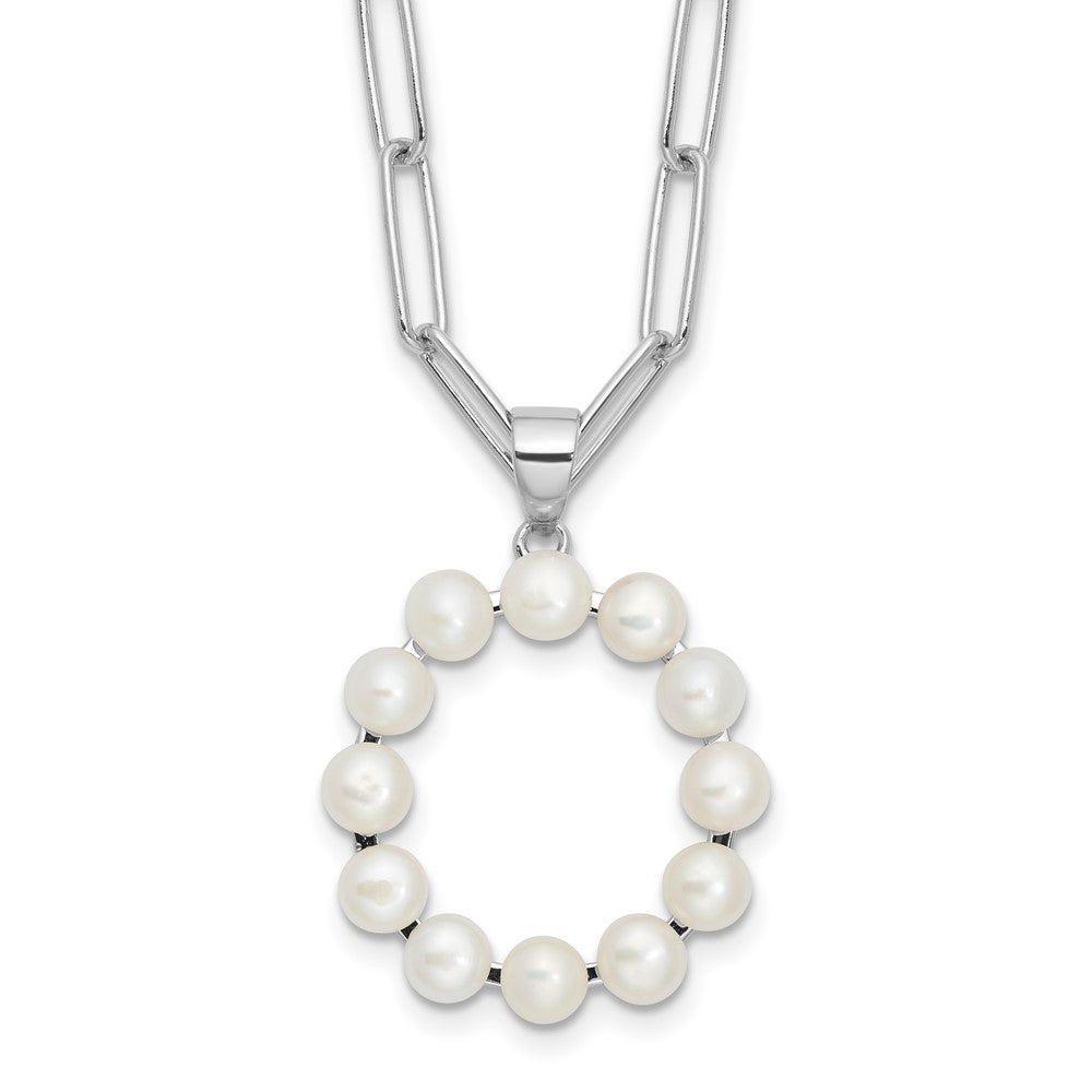 Sterling Silver Rhodium-plated 3-5.5mm White Button Freshwater Cultured Pearl LETTER O 18 inch Necklace QH5808O-18