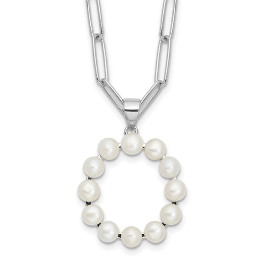 Sterling Silver Rhodium-plated 3-5.5mm White Button Freshwater Cultured Pearl LETTER O 18 inch Necklace QH5808O-18