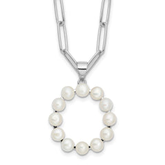 Sterling Silver Rhodium-plated 3-5.5mm White Button Freshwater Cultured Pearl LETTER O 18 inch Necklace QH5808O-18