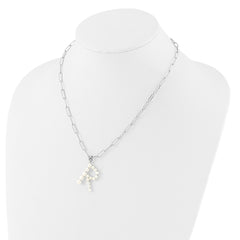 Sterling Silver Rhodium-plated 3-5.5mm White Button Freshwater Cultured Pearl LETTER R 18 inch Necklace QH5808R-18