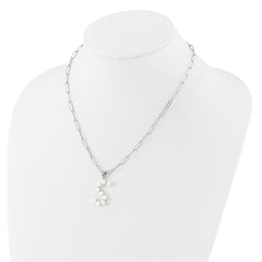 Sterling Silver Rhodium-plated 3-5.5mm White Button Freshwater Cultured Pearl LETTER S 18 inch Necklace QH5808S-18