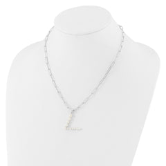 Sterling Silver Rhodium-plated 3-5.5mm White Button Freshwater Cultured Pearl LETTER V 18 inch Necklace QH5808V-18
