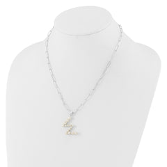 Sterling Silver Rhodium-plated 3-5.5mm White Button Freshwater Cultured Pearl LETTER W 18 inch Necklace QH5808W-18