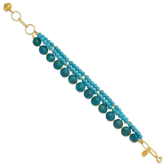 Sterling Silver Gold-plated Recon Zircon and Turquoise 8in Bracelet QH5835-8