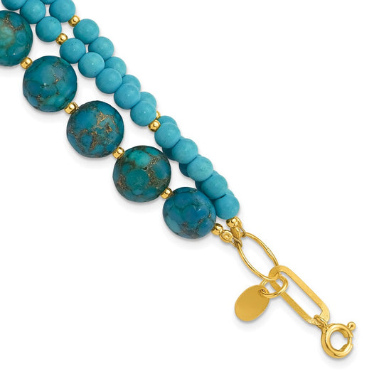 Sterling Silver Gold-plated Recon Zircon and Turquoise 8in Bracelet QH5835-8