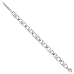 Sterling Silver Rhodium-plated 6-7mm Button White Freshwater Cultured Pearl 6.5 inch with 1 inch Extender Bracelet QH5843-6.5