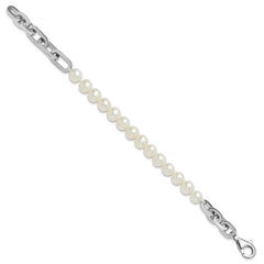 Sterling Silver Rhodium-plated 7-8mm Round White Freshwater Cultured Pearl and Link 8 inch Bracelet QH5844-8