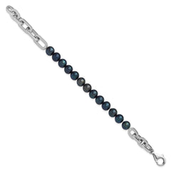 Sterling Silver Rhodium-plated 7-8mm Round Black Freshwater Cultured Pearl and Link 8 inch Bracelet QH5845-8