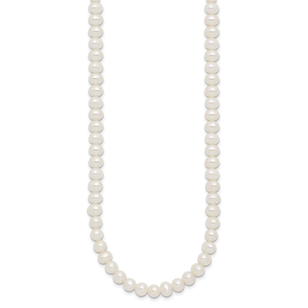 Sterling Silver Rhodium-plated 6-7mm Semi-Round White Freshwater Cultured Pearl 14 inch with 2 inch Extender Choker QH5853-14