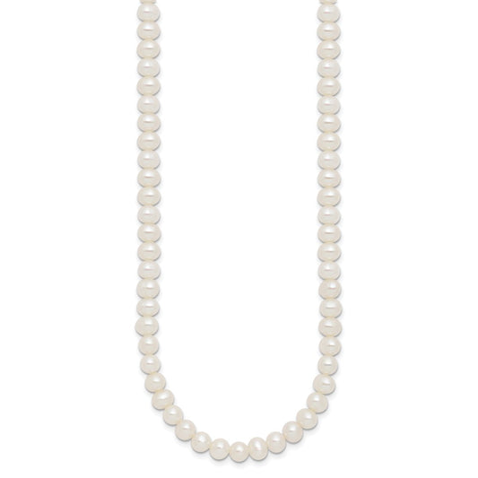 Sterling Silver Rhodium-plated 6-7mm Semi-Round White Freshwater Cultured Pearl 14 inch with 2 inch Extender Choker QH5853-14