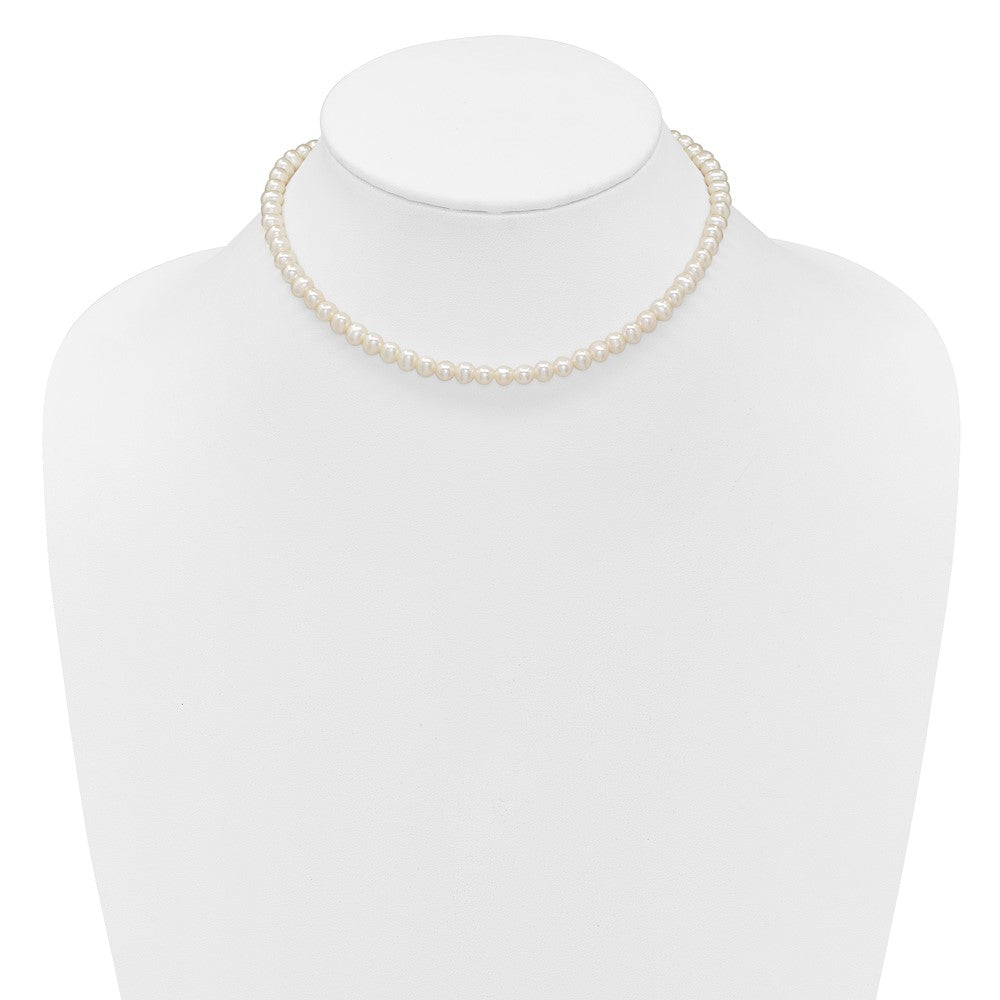 Sterling Silver Rhodium-plated 6-7mm Semi-Round White Freshwater Cultured Pearl 14 inch with 2 inch Extender Choker QH5853-14