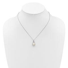 Sterling Silver Rhodium-plated 9-10mm Button White Freshwater Cultured Pearl and CZ Halo 17 inch Necklace QH5856-17