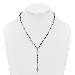 Sterling Silver Rhodium-plated Black Crystal 18.5 inch with 1 inch extender Rosary Necklace QH5869-18.5