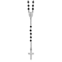Sterling Silver Rhodium-plated Black Crystal 18.5 inch with 1 inch extender Rosary Necklace QH5869-18.5