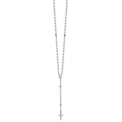 Sterling Silver Rhodium-plated Plastic Imitation Pearl 19.75 inch with 1 inch extender Rosary Necklace QH5874-19.75