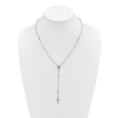 Sterling Silver Rhodium-plated Plastic Imitation Pearl 19.75 inch with 1 inch extender Rosary Necklace QH5874-19.75