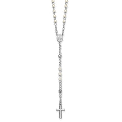 Sterling Silver Rhodium-plated Plastic Imitation Pearl 19.75 inch with 1 inch extender Rosary Necklace QH5874-19.75