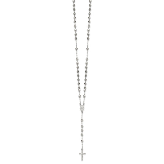 Sterling Silver Polished and Beaded Rosary 24 inch Necklace QH5876-24