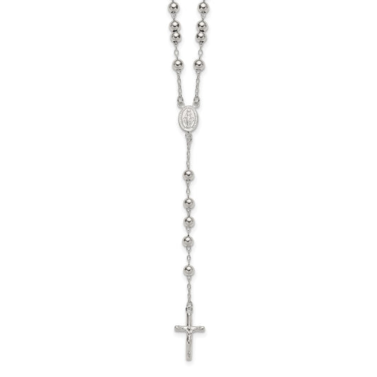 Sterling Silver Polished and Beaded Rosary 24 inch Necklace QH5876-24