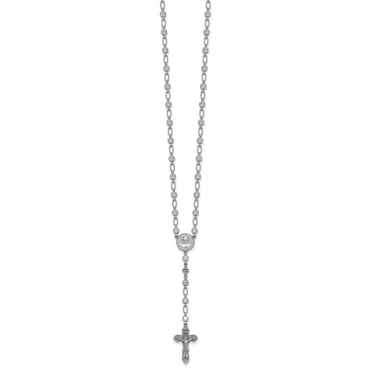 Sterling Silver Rhodium-plated Polished Round CZ 25.25 inch Rosary Necklace QH5878-25.25