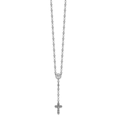 Sterling Silver Rhodium-plated Polished Round CZ 25.25 inch Rosary Necklace QH5878-25.25