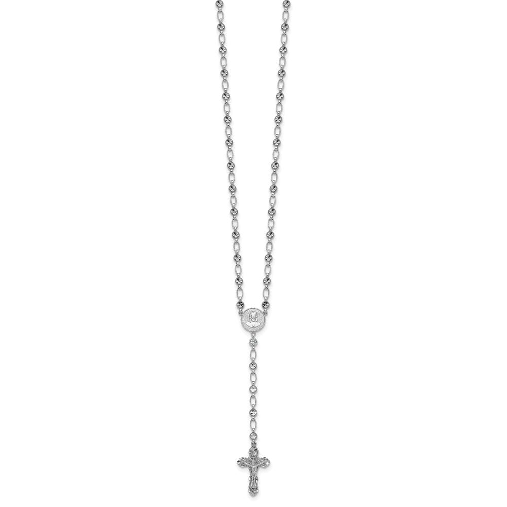 Sterling Silver Rhodium-plated Polished CZ and Diamond-cut Circles 25.5 inch Rosary Necklace QH5879-25.5