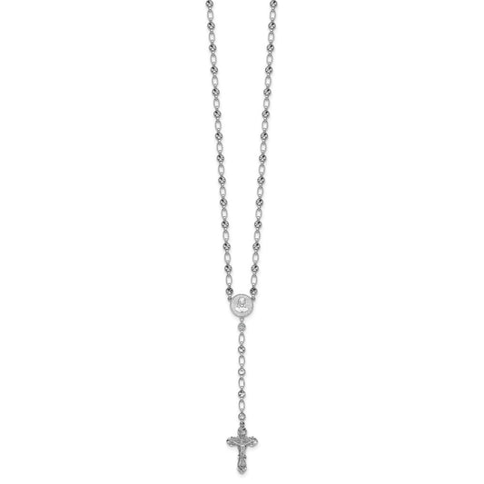 Sterling Silver Rhodium-plated Polished CZ and Diamond-cut Circles 25.5 inch Rosary Necklace QH5879-25.5