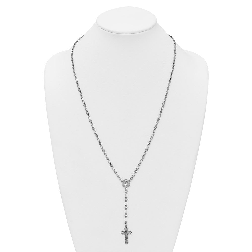 Sterling Silver Rhodium-plated Polished CZ and Diamond-cut Circles 25.5 inch Rosary Necklace QH5879-25.5