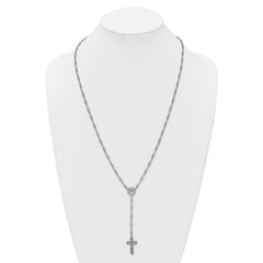 Sterling Silver Rhodium-plated Polished CZ and Diamond-cut Circles 25.5 inch Rosary Necklace QH5879-25.5