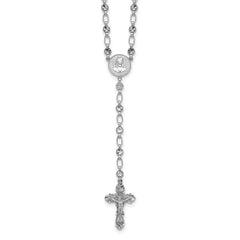 Sterling Silver Rhodium-plated Polished CZ and Diamond-cut Circles 25.5 inch Rosary Necklace QH5879-25.5
