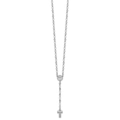 Sterling Silver Rhodium-plated CZ and Diamond-cut Heart Link with Cross Ash Holder 26.5 inch Rosary Necklace QH5880-26.5